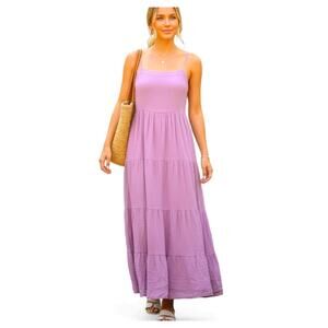 Splendid Collection Maxi Dress Small Purple Tiered Viscose Linen Blend Sleeveles